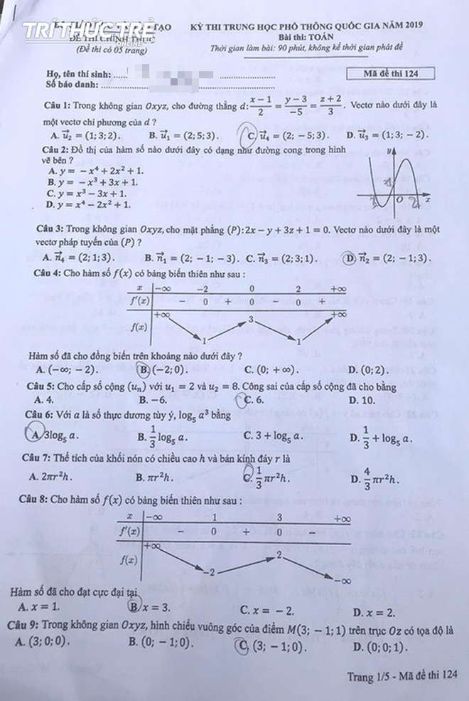 Cập nhật đáp án thi môn Toán THPT Quốc gia 2019 tất cả các mã đề - Ảnh 13.