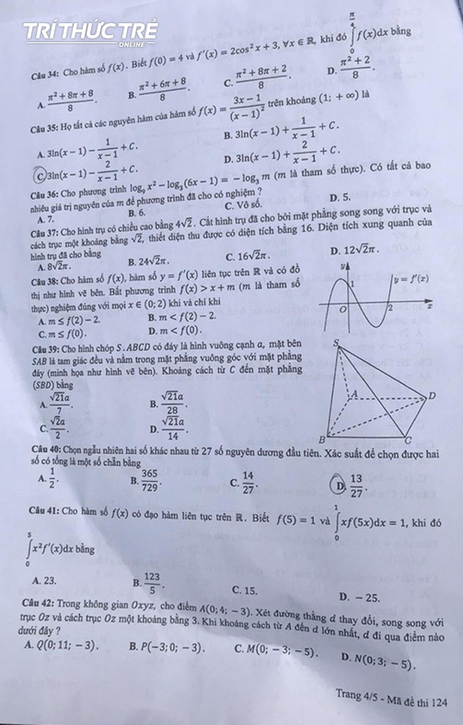 Công bố đáp án chính thức tất cả các mã đề môn Toán kỳ thi THPT Quốc gia 2019 - Ảnh 5.