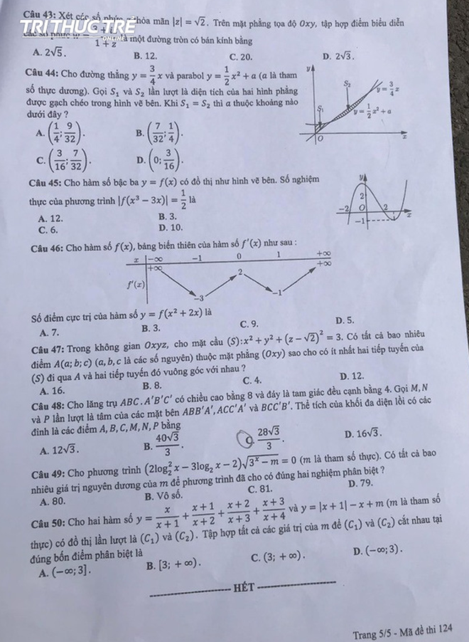 Công bố đáp án chính thức tất cả các mã đề môn Toán kỳ thi THPT Quốc gia 2019 - Ảnh 6.