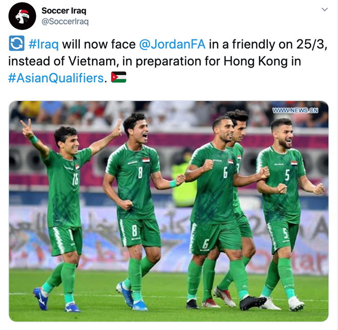 BẤT NGỜ: Đội tuyển Iraq thông báo hủy đấu giao hữu với tuyển Việt Nam - Ảnh 1.
