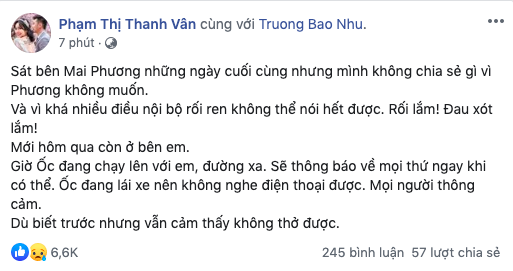 Ốc Thanh Vân sốc không thở nổi, bạn bè đau xót khi biết Mai Phương đột ngột qua đời - Ảnh 5.