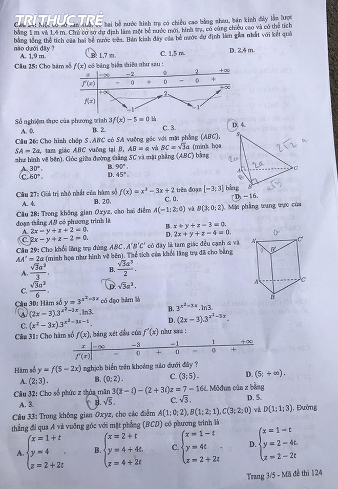 Cập nhật đáp án thi môn Toán THPT Quốc gia 2019 tất cả các mã đề - Ảnh 15.