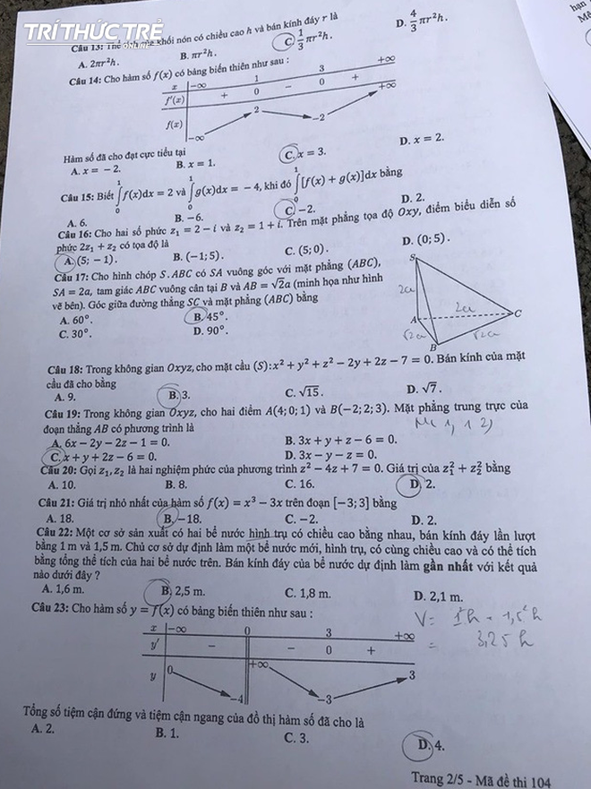 Cập nhật đáp án thi môn Toán THPT Quốc gia 2019 tất cả các mã đề - Ảnh 19.