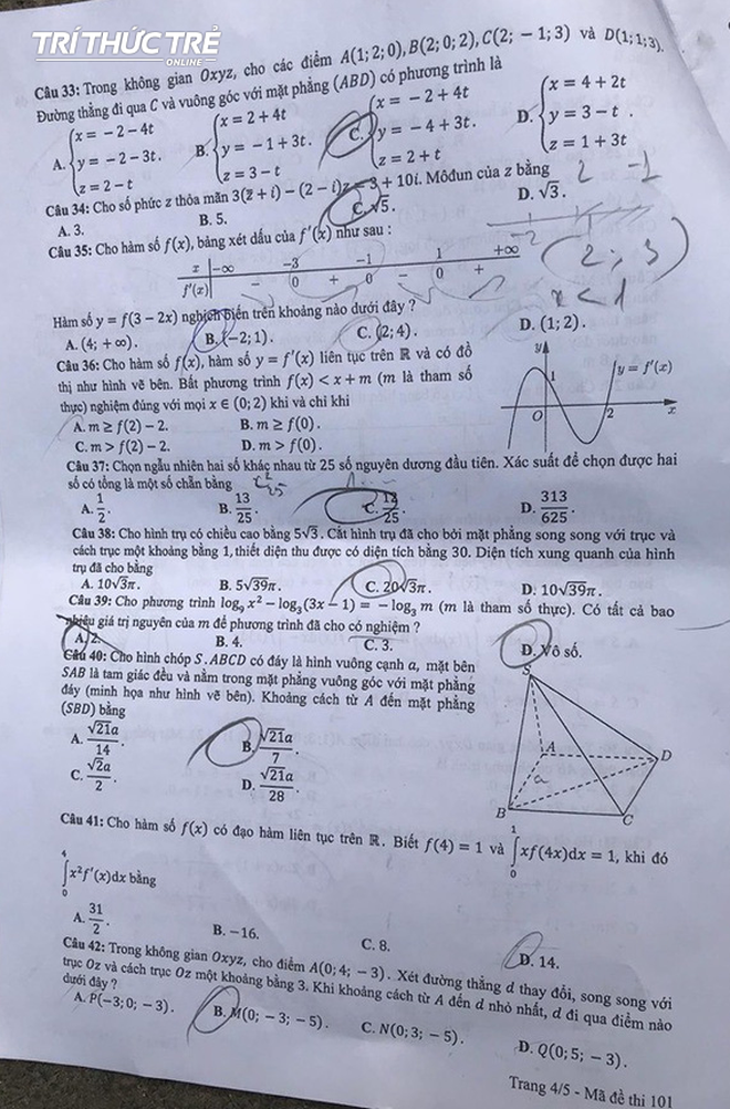 Cập nhật đáp án thi môn Toán THPT Quốc gia 2019 tất cả các mã đề - Ảnh 26.