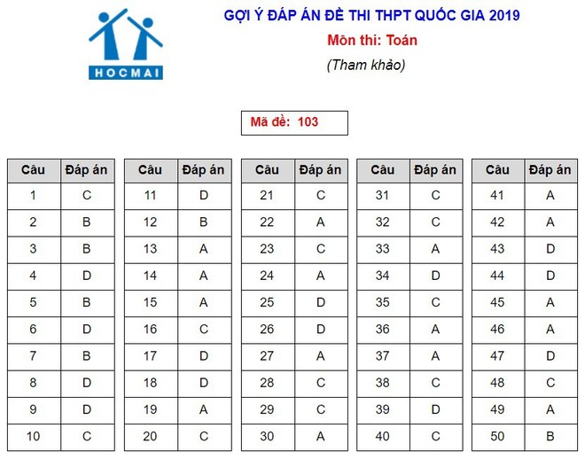 Cập nhật đáp án thi môn Toán THPT Quốc gia 2019 tất cả các mã đề - Ảnh 8.