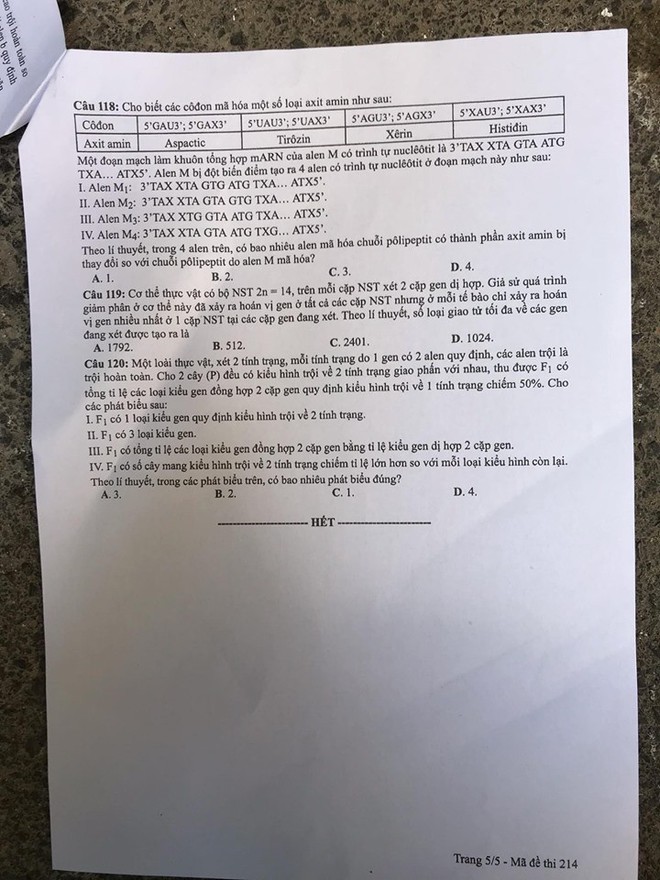 Cập nhật gợi ý đáp án thi môn Sinh học THPT Quốc gia 2019 - tất cả 24 mã đề - Ảnh 7.