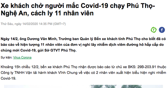 Vụ hành khách nhiễm virus Corona đi xe khách Phú Thọ - Nghệ An: Xét nghiệm lần 1 âm tính - Ảnh 2.