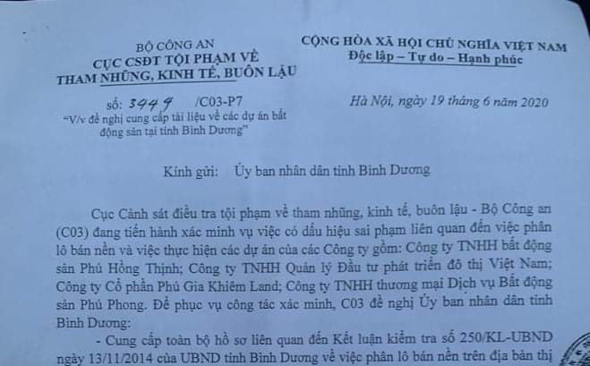 Bộ Công an xác minh dấu hiệu sai phạm ở hàng loạt dự án bất động sản tại Bình Dương