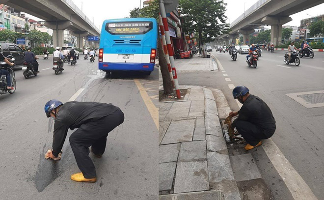 Lỡ đổ dầu ra đường, người đàn ông lớn tuổi cặm cụi ngồi lau khiến dân mạng nhấn like &quot;rần rần&quot;