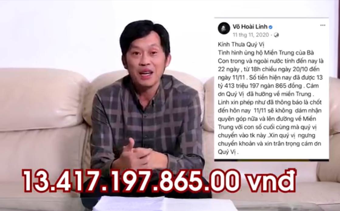 Clip Hoài Linh chính thức lên tiếng về số tiền gần 14 tỷ đồng từ thiện lũ lụt miền Trung