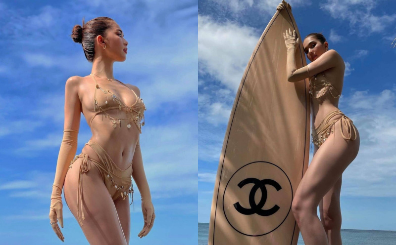 Ngọc Trinh tung clip hậu trường chụp bikini nóng bỏng bên ván lướt sóng đắt đỏ