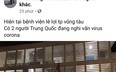 Công an mời làm việc với người đăng tin ‘2 người Trung Quốc nhập viện nghi nhiễm virus corona ở Vũng Tàu’