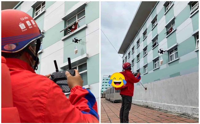 Phòng dịch bệnh, nam shipper dùng flycam giao hàng cho khách, tầng cao cũng không lo