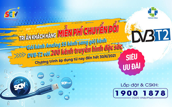 SCTV miễn phí chuyển đổi gói kênh Analog lên gói kênh DVB-T2