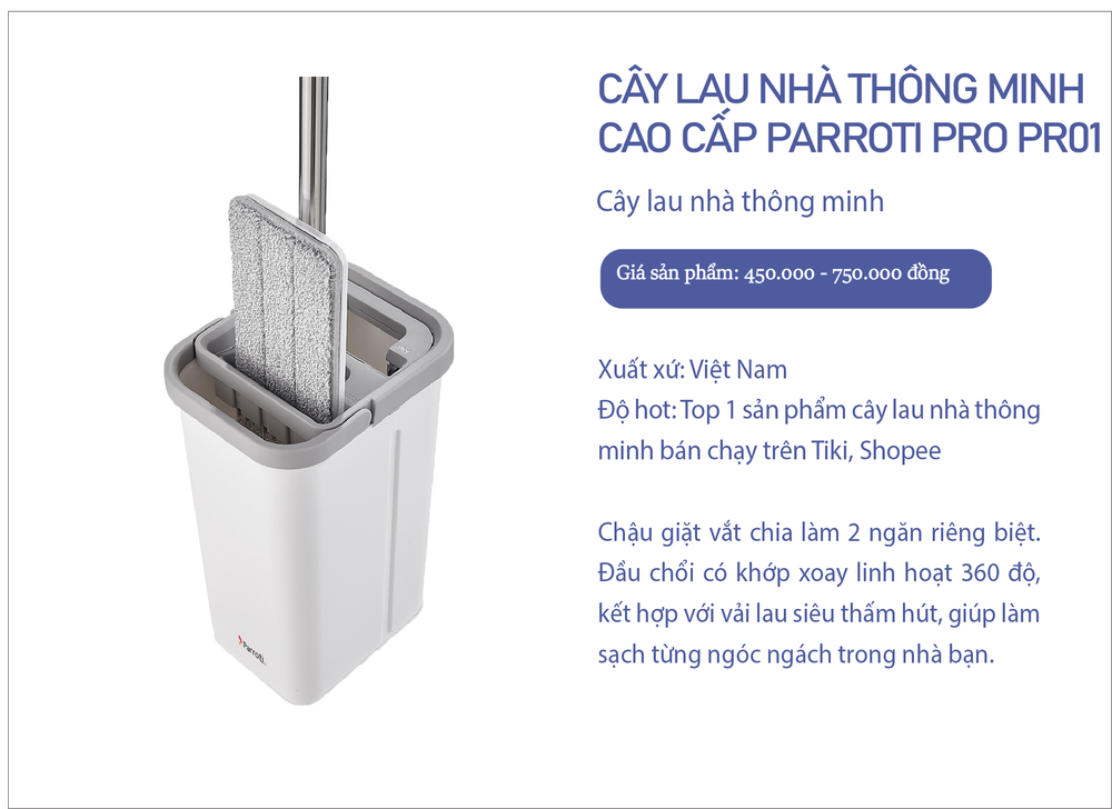 Xuất hiện cây lau nhà thông minh hình chữ nhật: Có đánh bại được chổi tròn truyền thống? - Ảnh 1.