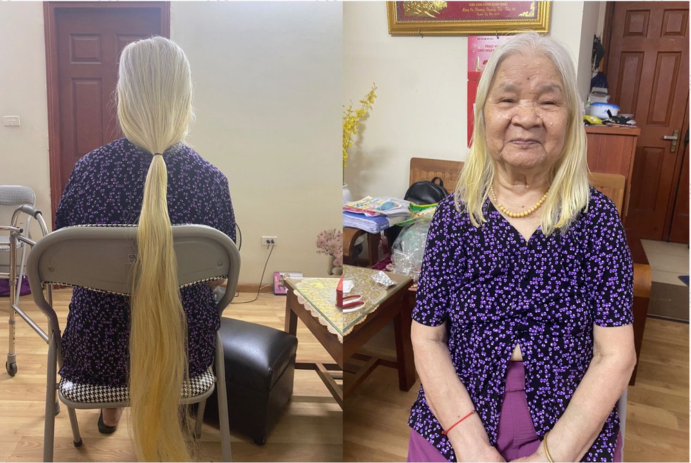 Cụ bà 93 tuổi hiến mái tóc quý như vàng cho bệnh nhân ung thư - Ảnh 1.