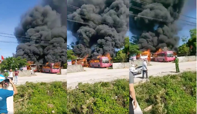 6 xe khách bốc cháy dữ dội trong bãi gửi xe tự phát ở Thanh Hóa - Ảnh 1.