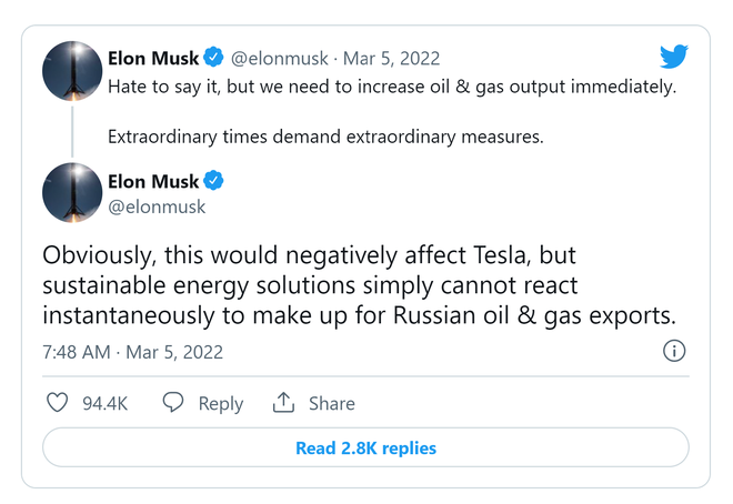 Tỷ phú Elon Musk nêu sự thật cay đắng: Chưa thể bù đắp nổi nếu thiếu nguồn dầu khí của Nga - Ảnh 1.